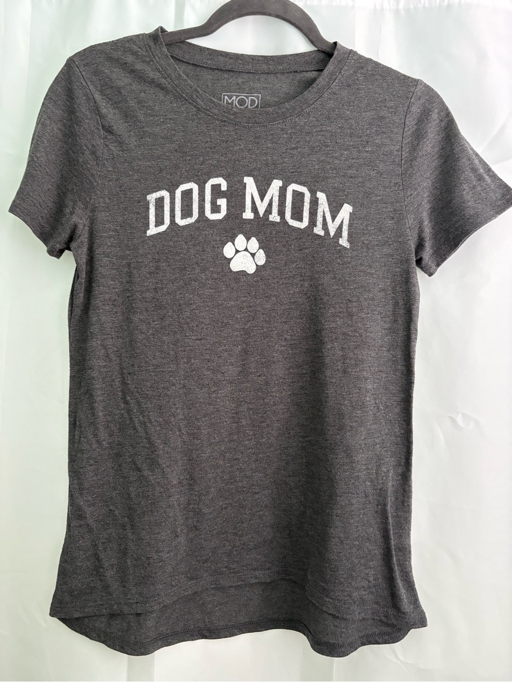 Women’s Dog Mom T-Shirt Charcoal Gray Grey with White Paw Print tee tshirt top